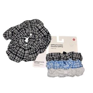 lululemon Uplifting Scrunchies Bundle NWT Oversized + 3 Plaid Blue Black Vapor